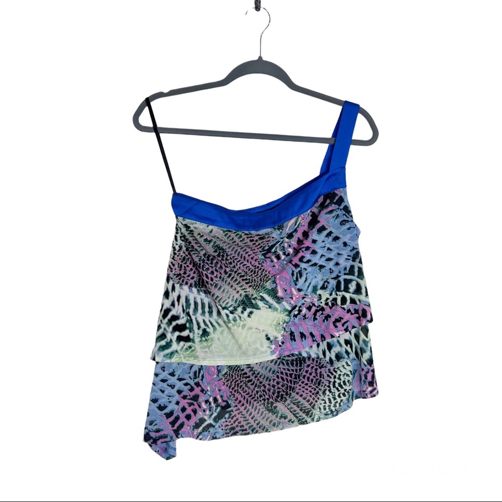 Bebe Y2K Mesh One Shoulder Animal Print Top Small